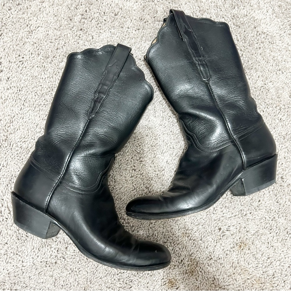 Lucchese Classics Black Leather Scallop Shaft Cowgirl Western boots Sz 8.5